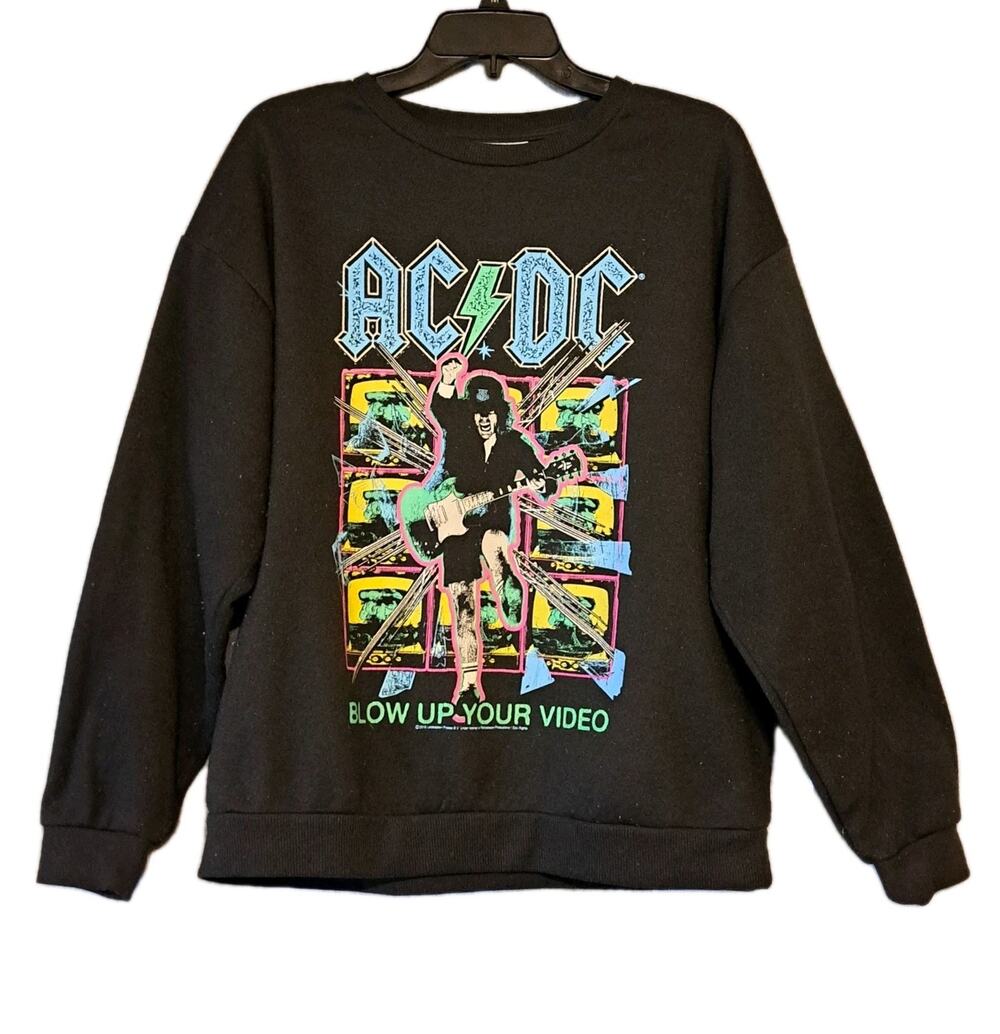 AC/DC Band Sweatshirt Adult Large Black Blow Up Your Video Rock Retro Pullover